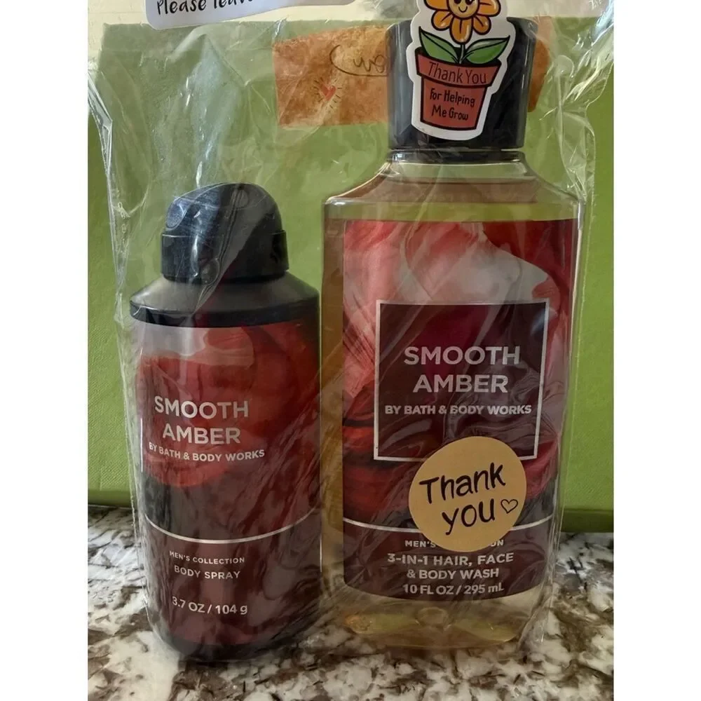 Bath & Body Works Men Smooth Amber Set Body Wash & Spray New